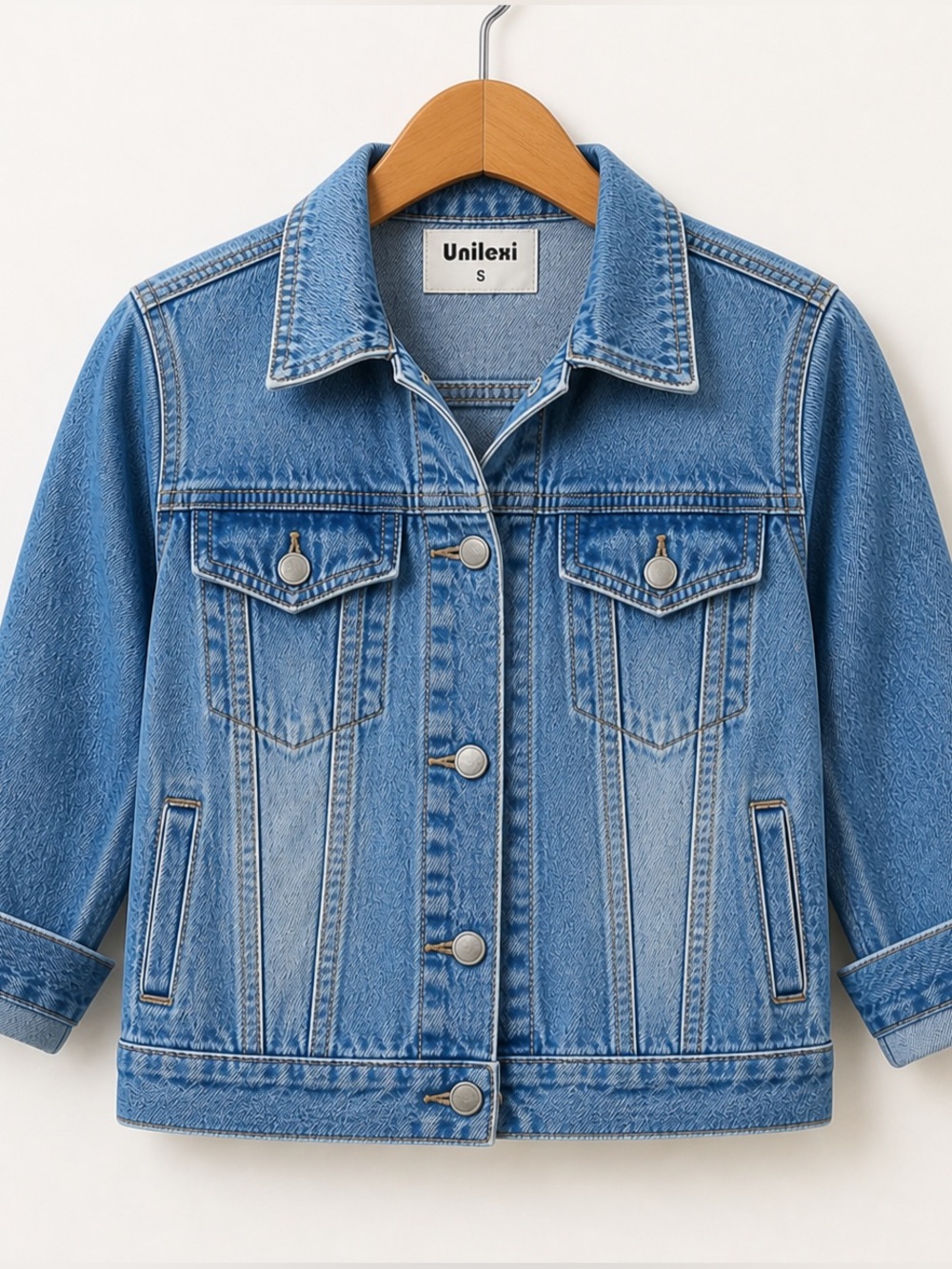 Lightweight Cropped Denim Jacket Size S 3/4 Sleeve Blue Jean Jacket